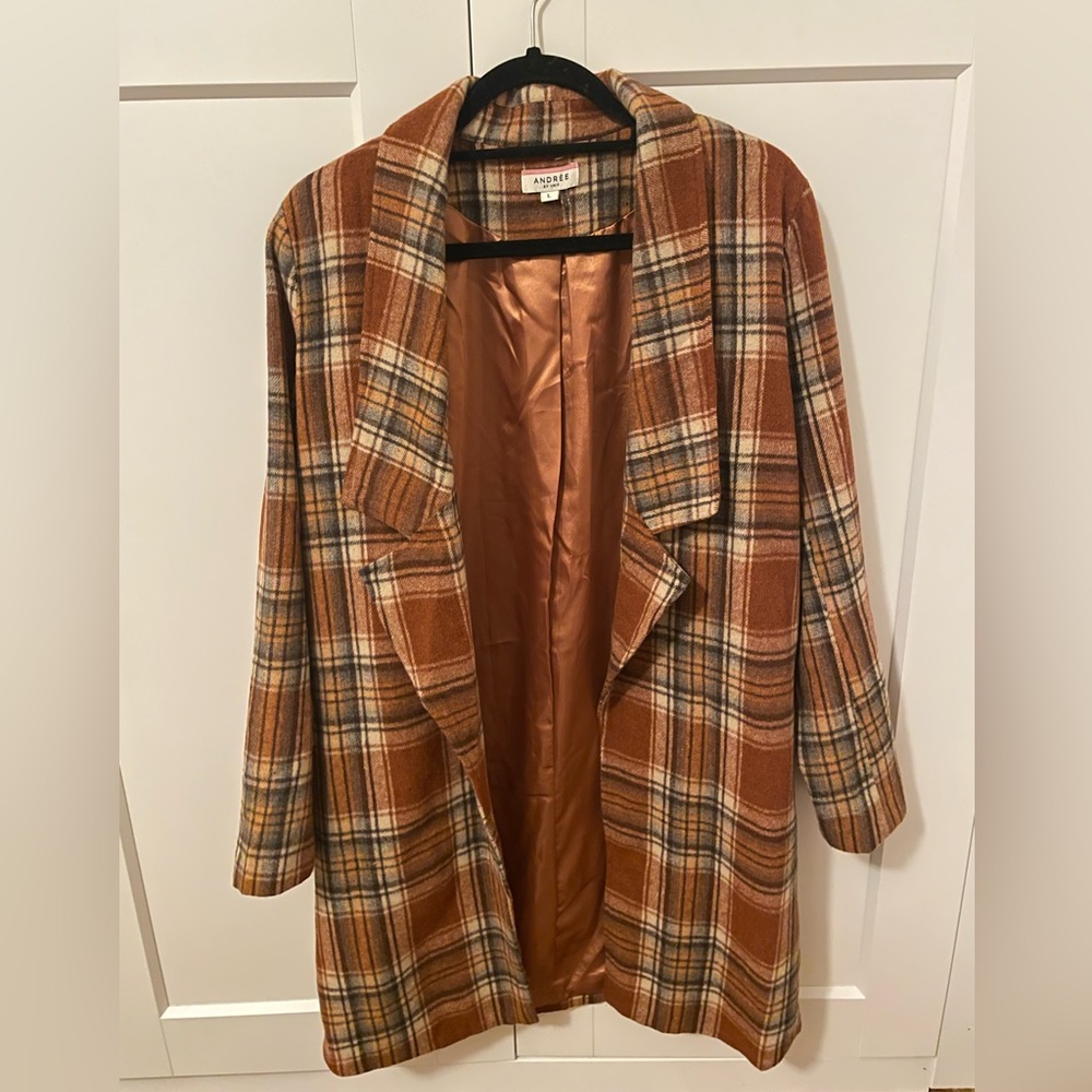 Brown - Orange Plaid Shacket - Jacket - Blazer